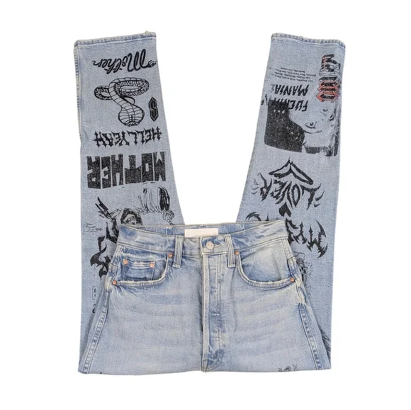 MOTHER Tippy Top Frisky Ankle Metal Master Graphic High Rise Punk Size 26 J1828 - Picture 4 of 11